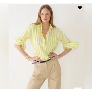 J. Crew Garcon Striped Button-Down Shirt Top Yellow‎ White Chartreuse Women's 10